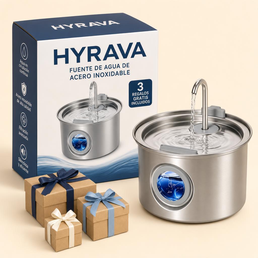 Fuente HYRAVA con su caja y 3 regalos gratis incluidos